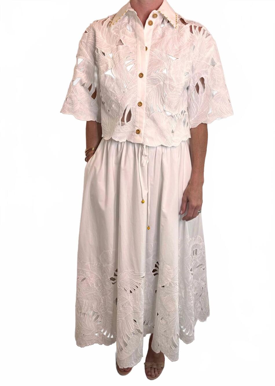 NEW ZIMMERMANN mahon embroidered midi skirt in ivory